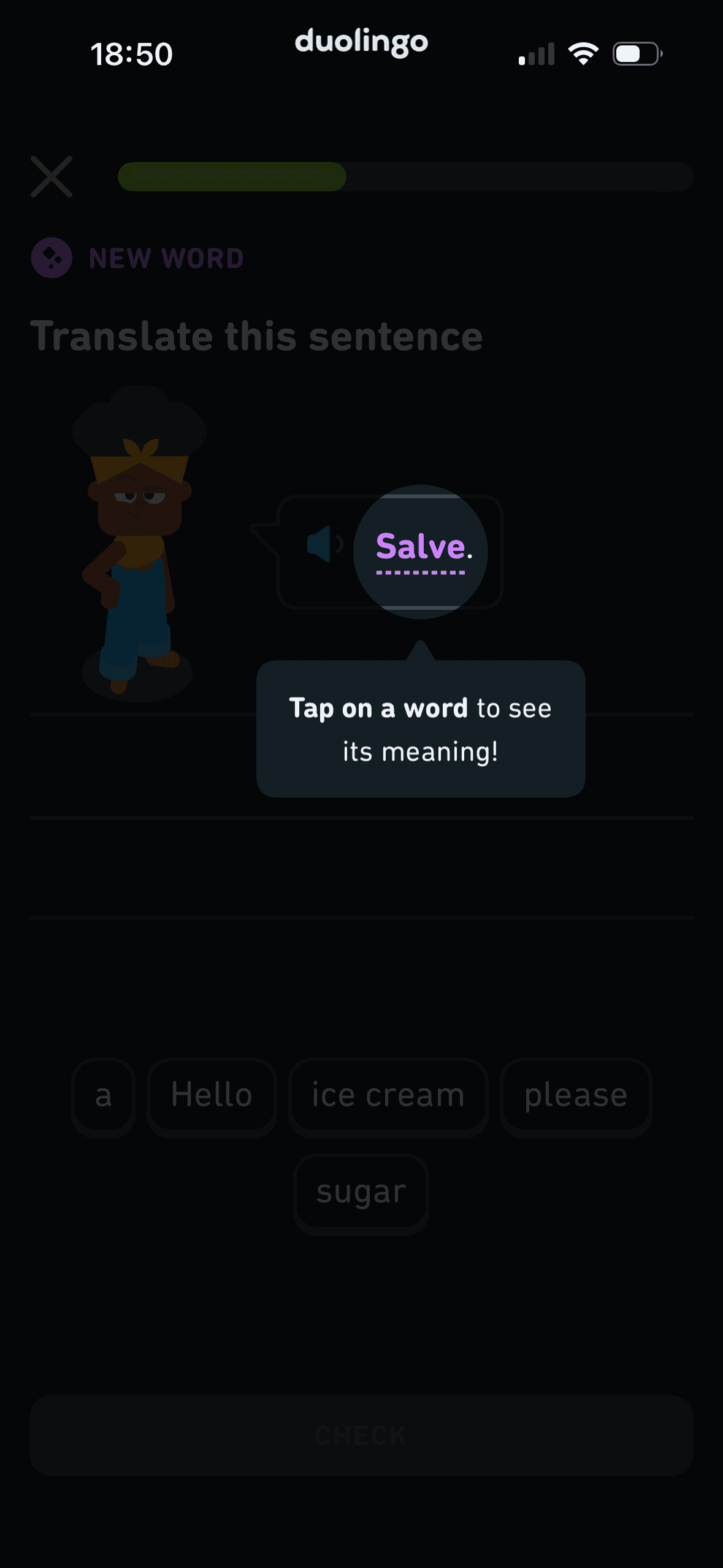 Duolingo: Tap a word for meaning
